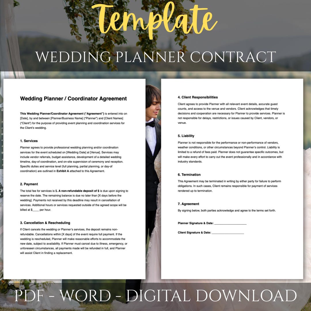 couple signing coordination contract with wedding planner