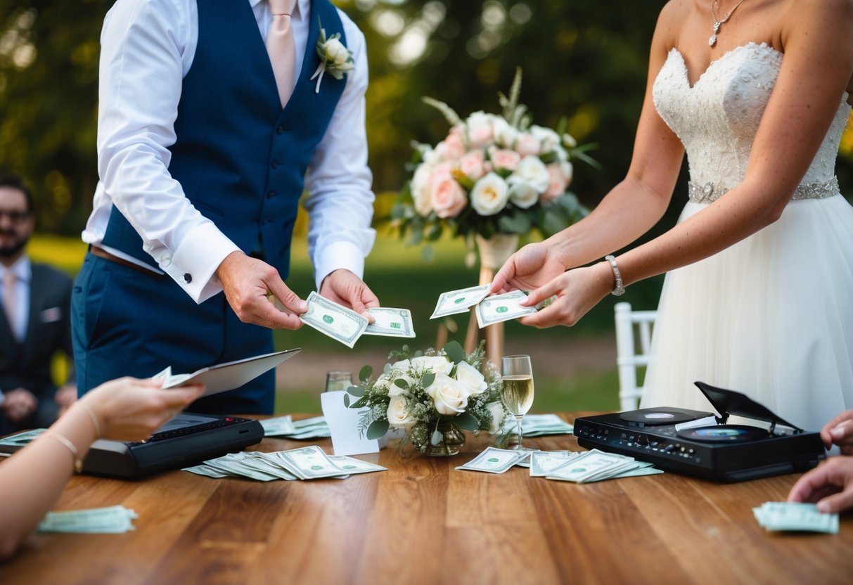 hands organizing cash gratuity envelopes for wedding vendors