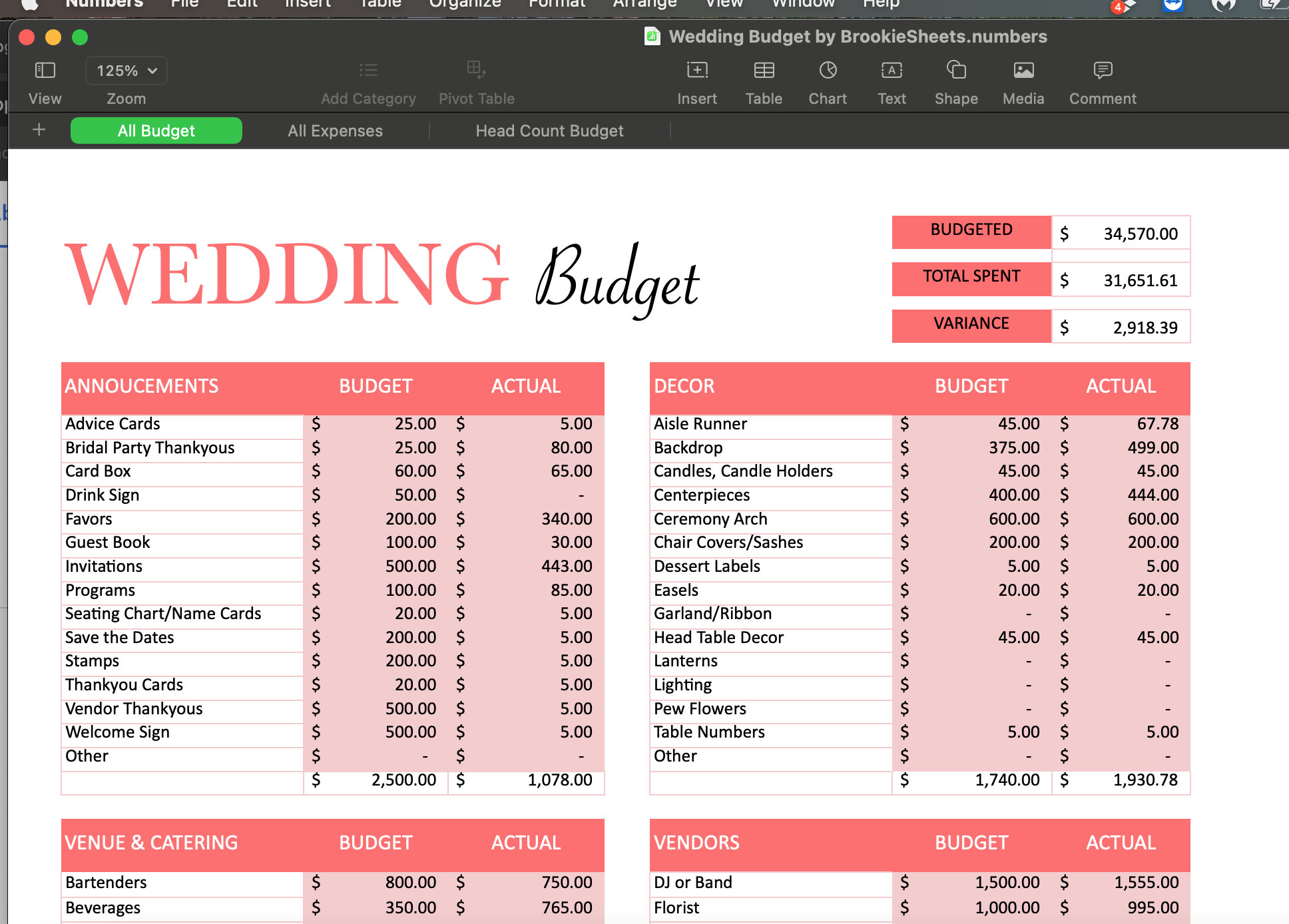 wedding budget spreadsheet and calculator on desk