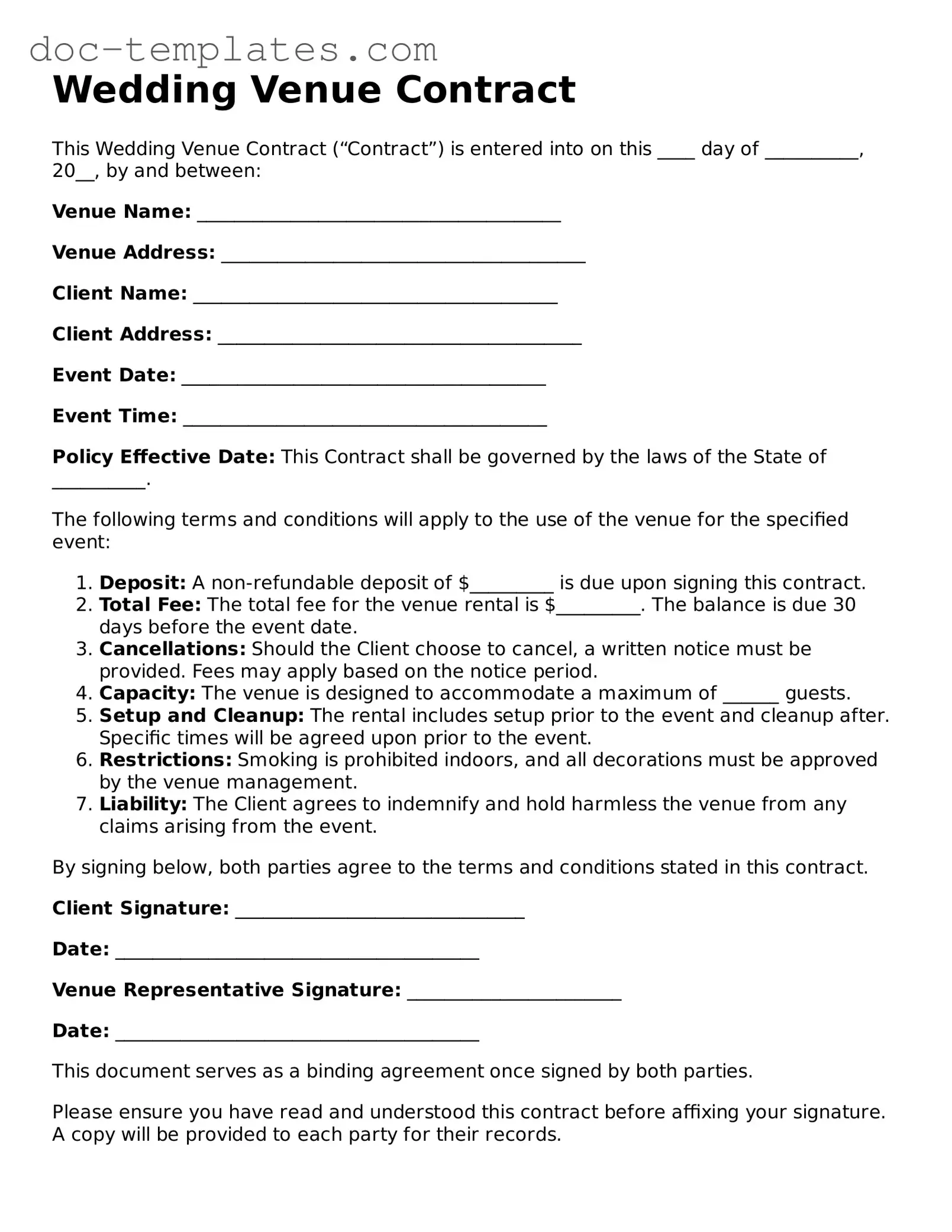 wedding venue contract with pen on table