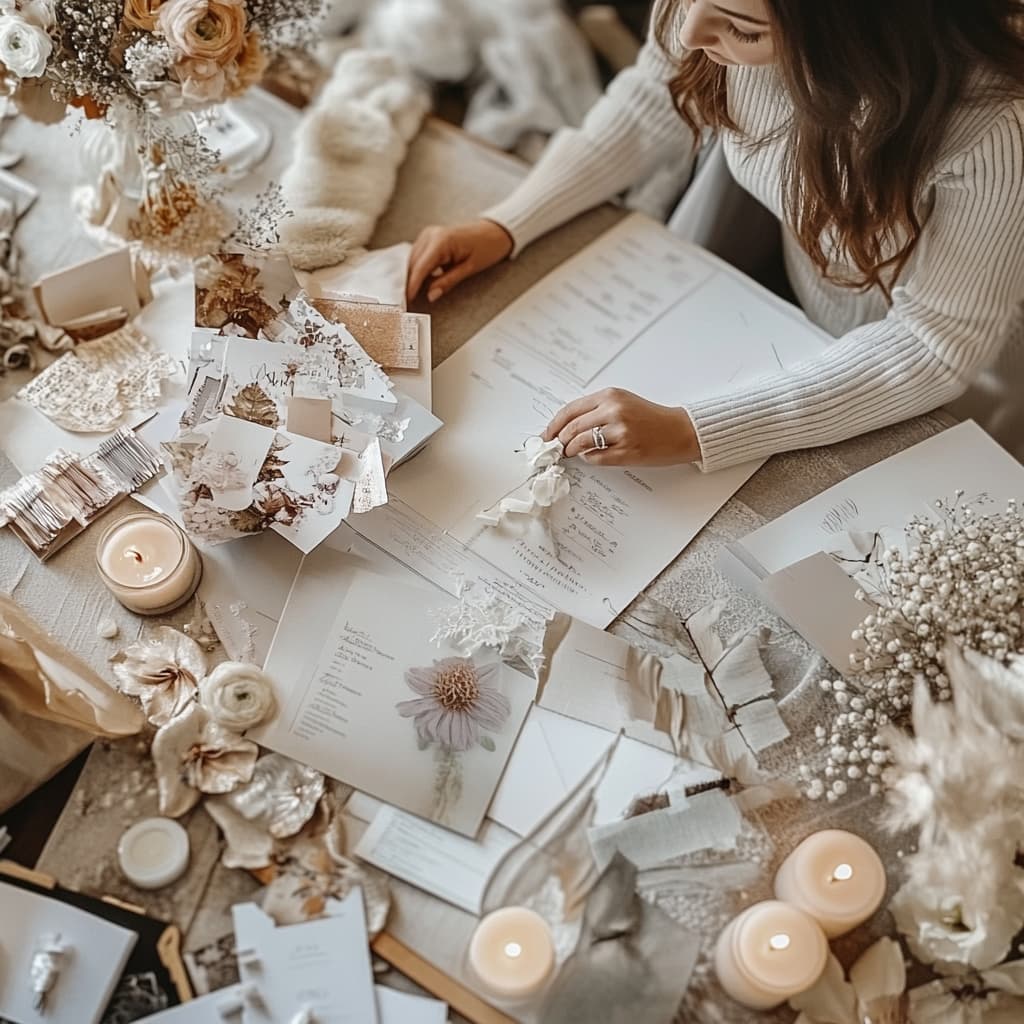 aspiring wedding planner studying event timeline at desk