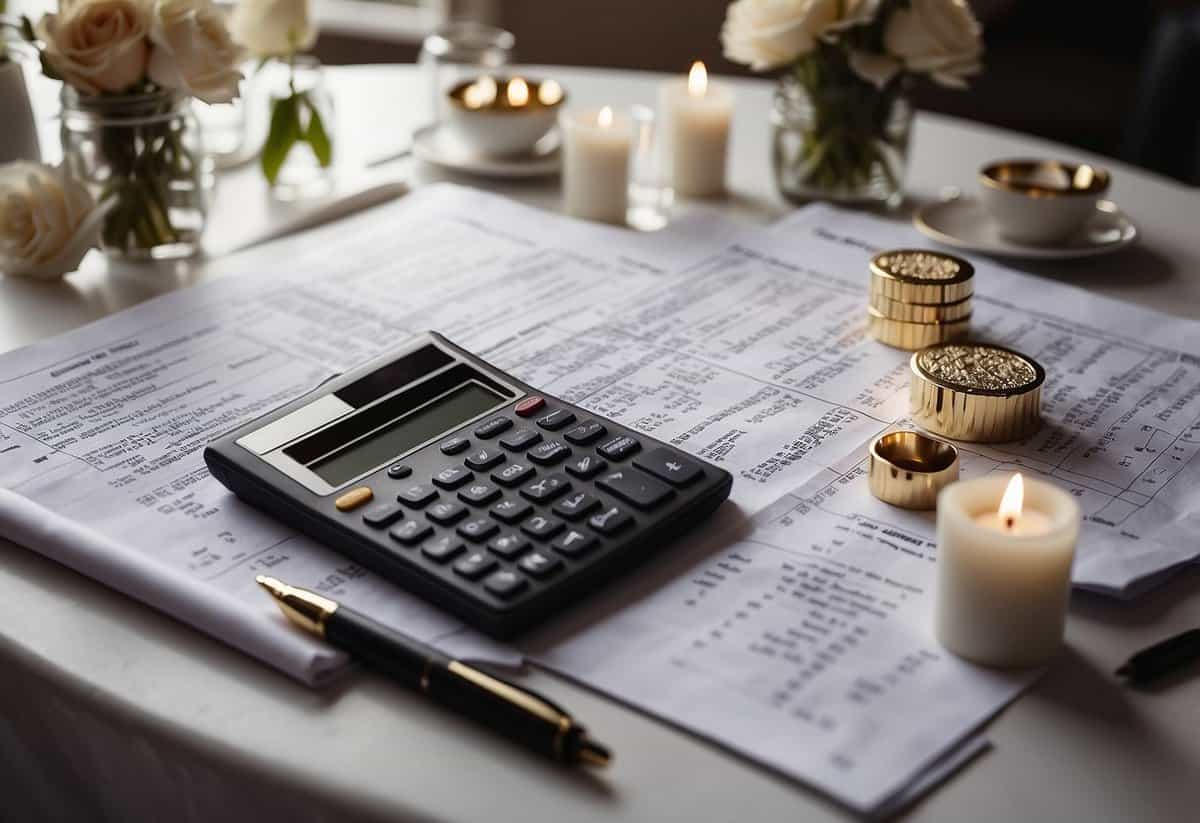 wedding contract with pen and calculator on desk
