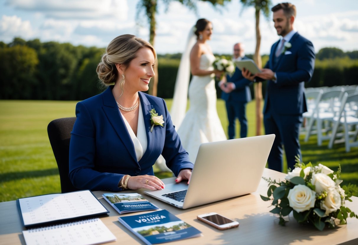 wedding coordinator directing vendors and setup at outdoor venue