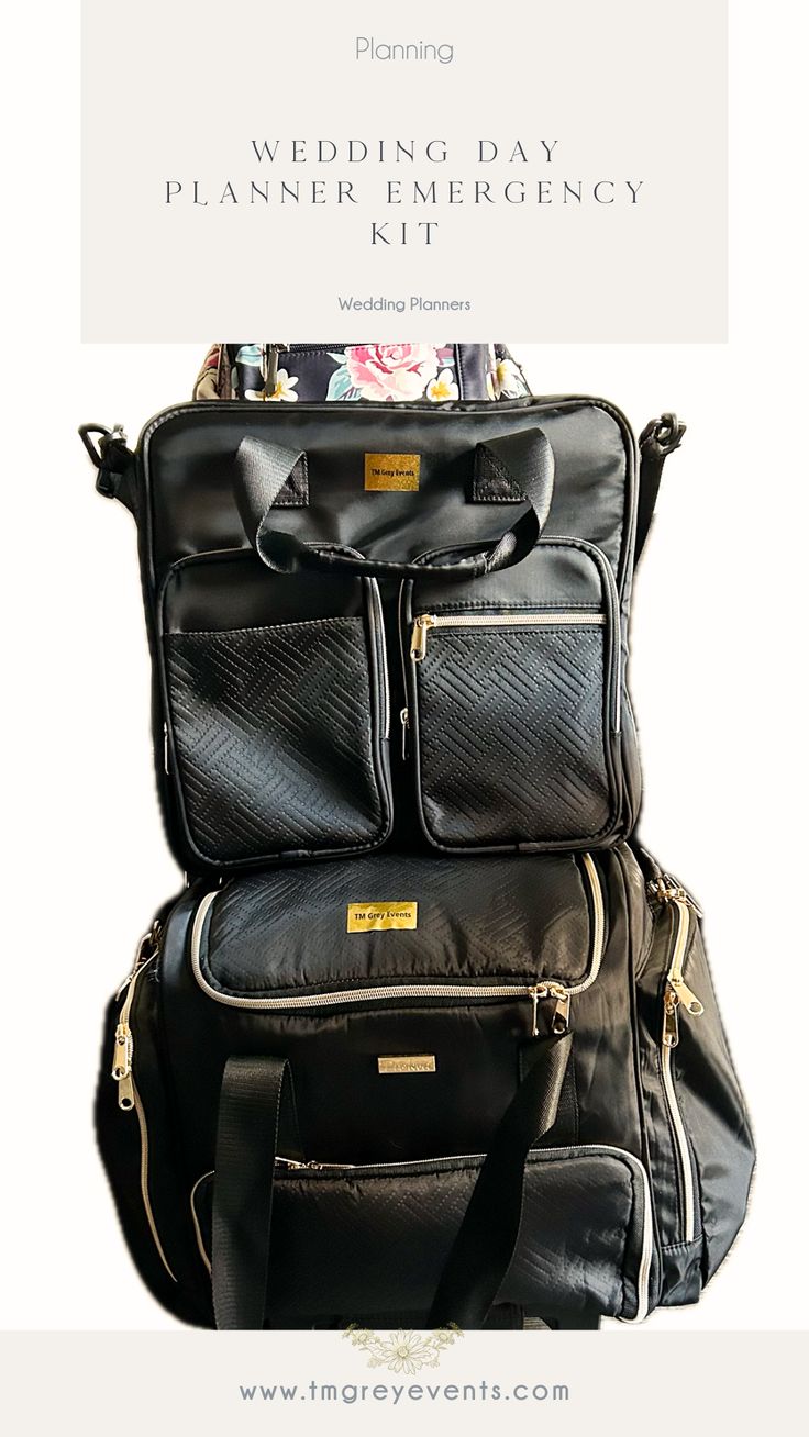 wedding planner opening an emergency kit bag backstage