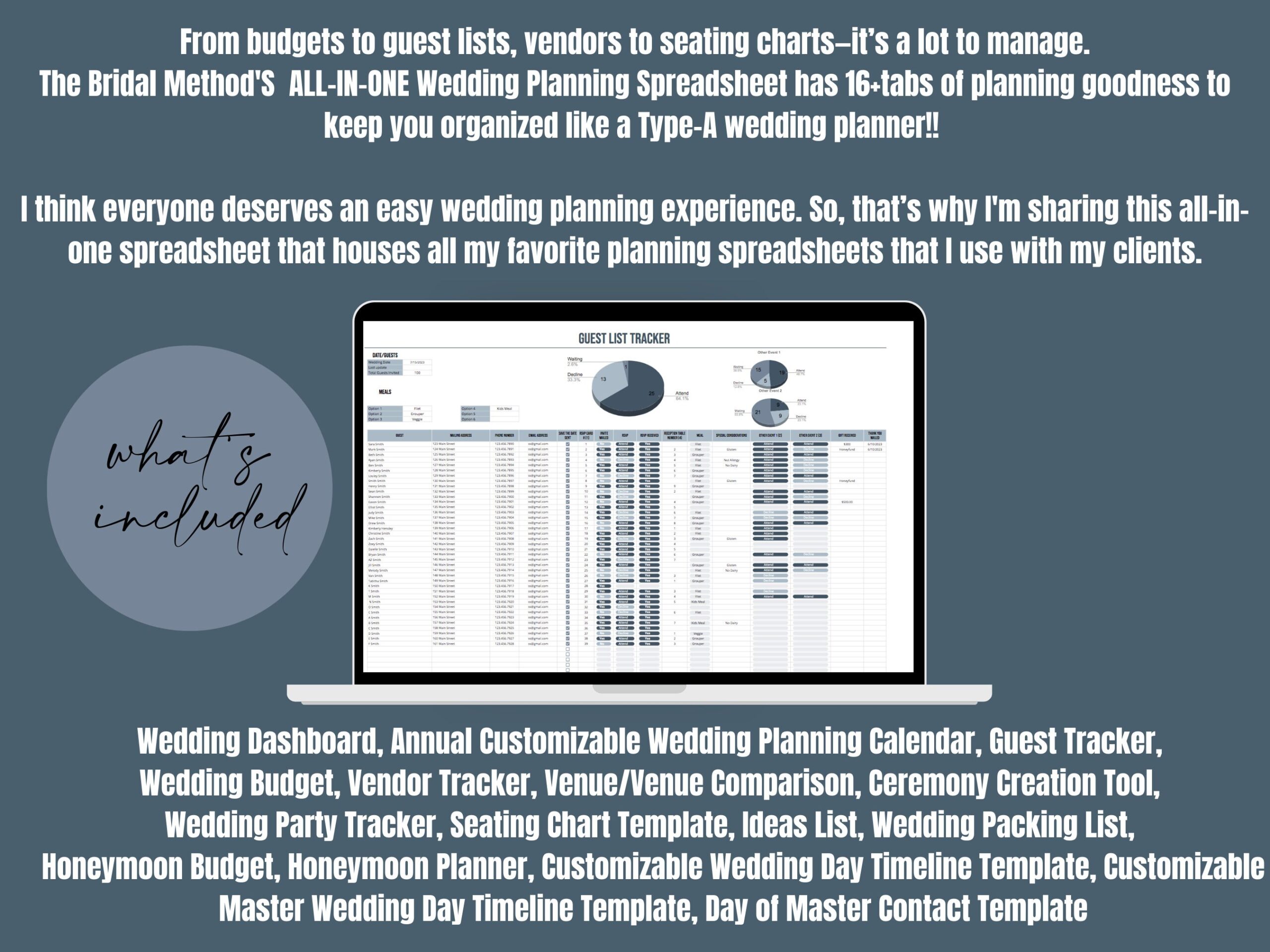 wedding planner reviewing budget spreadsheet at desk