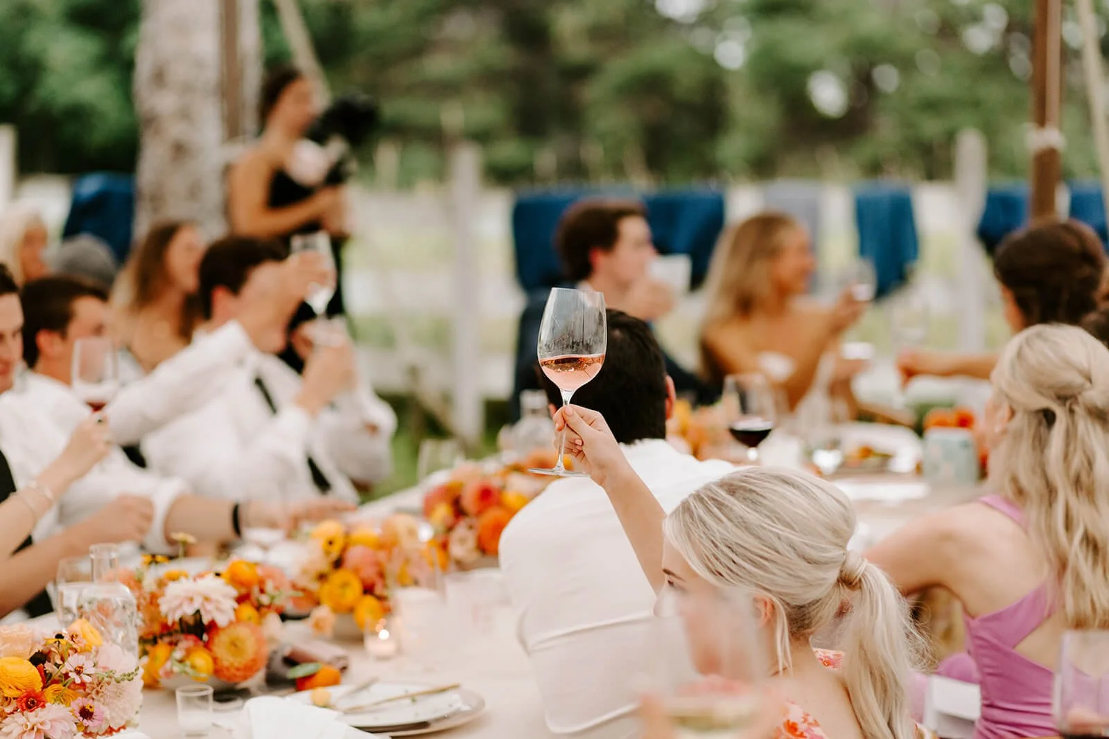 wedding vendors eating dinner at reception table